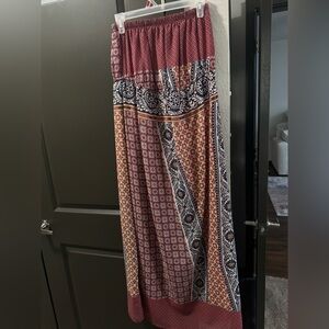 Red and Blue Patterned Maxi Skirt